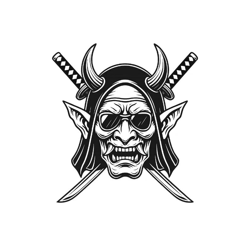 Dämonenkopf und Schwerter Logo