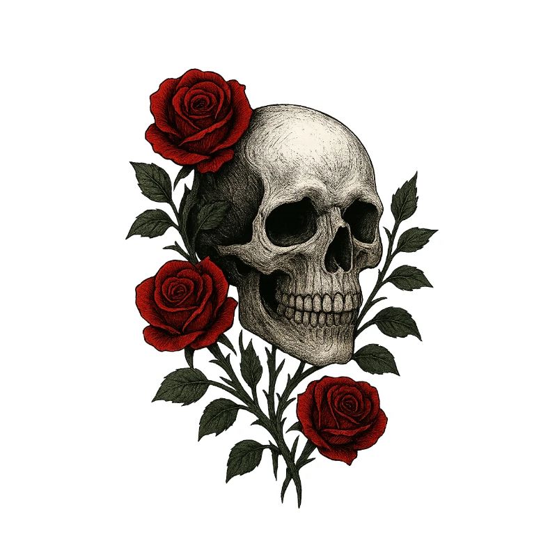 Gothic Skull with Romantic Roses Design