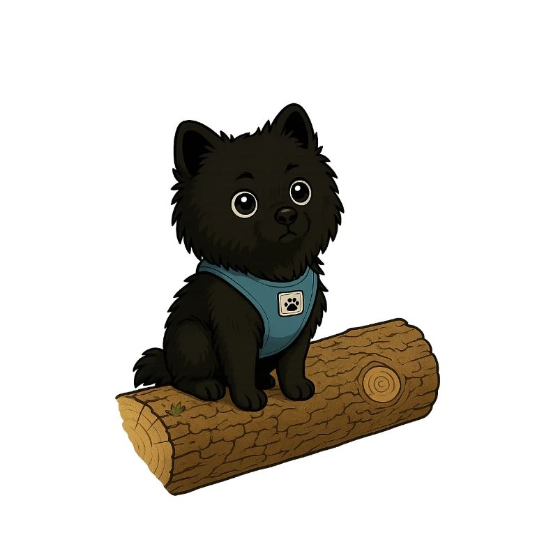 Cute dog with tree trunk