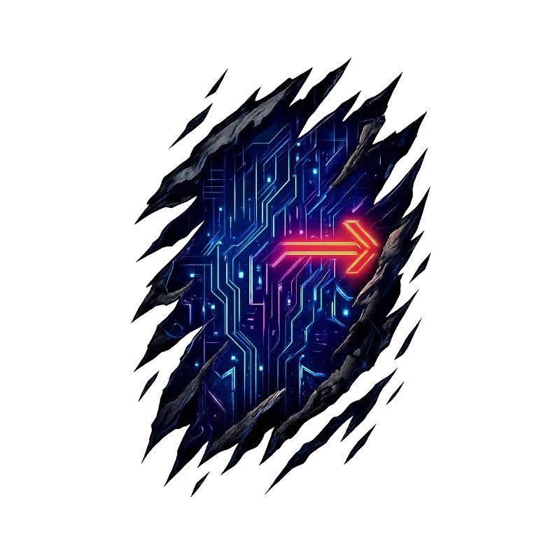 Futuristic Circuit Path with Neon Arrow