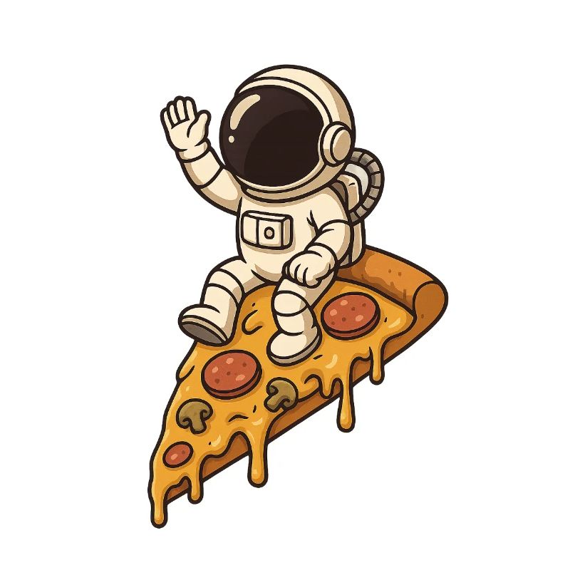 Space astronaut on pizza slice