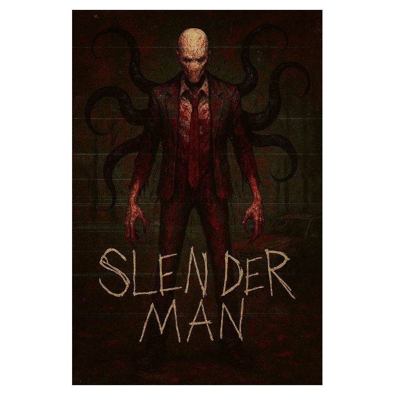 Slender Man Forest Horror Glitch Poster Tee Design