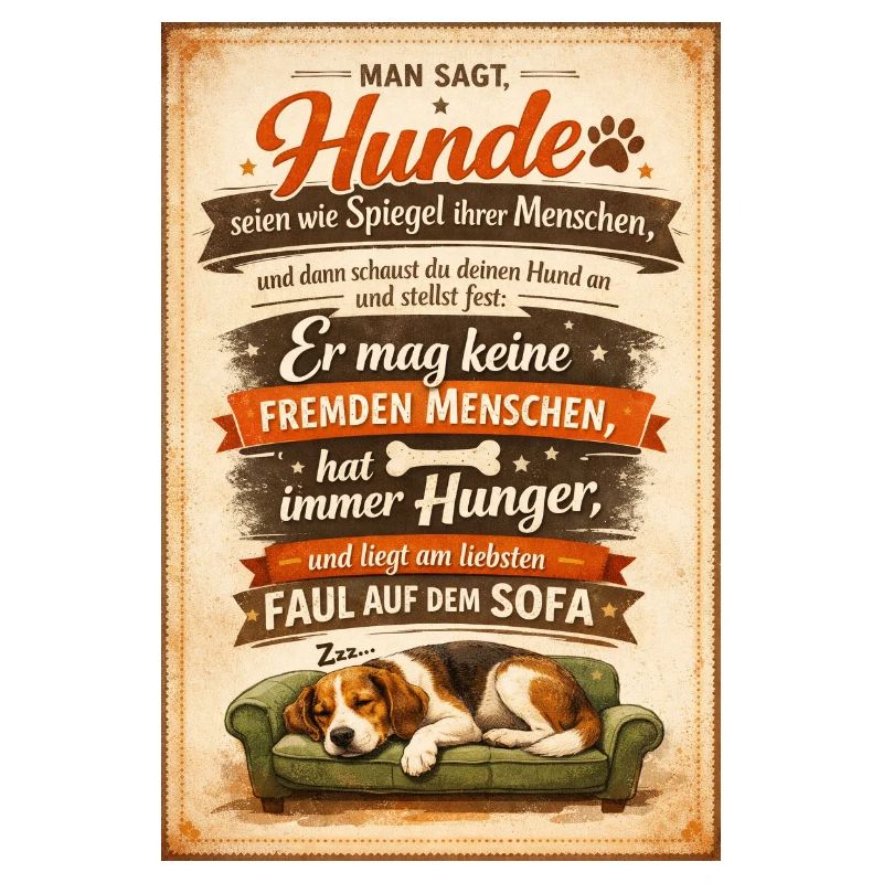 Fauler Hund auf dem Sofa Spruch