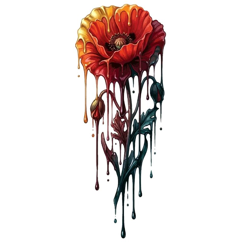 Mohnblume mit farbenfroher, tropfender Farbe