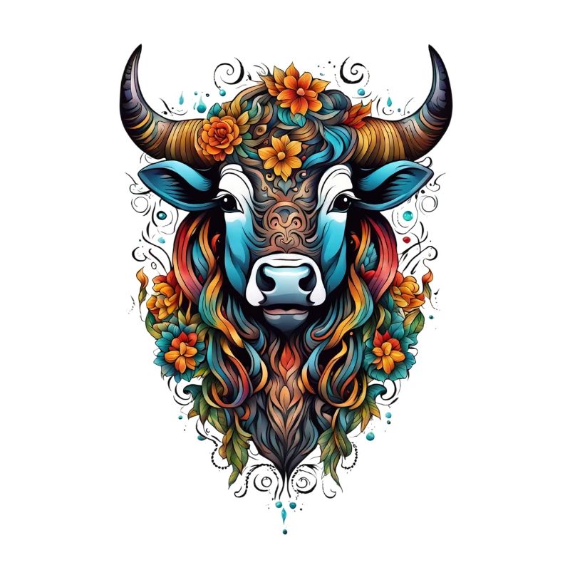 Bison couvert de fleurs dans un éclat de couleurs