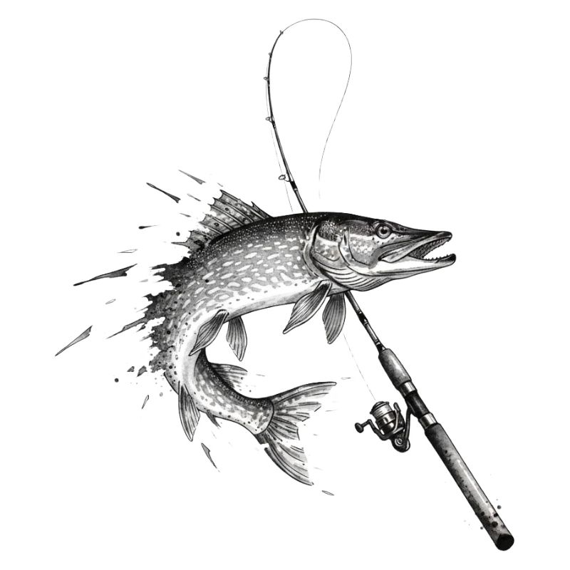 Pike Esox Predator Rod Ink Vector