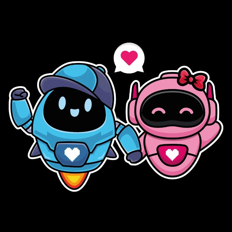 Cute Lovers and Romantic Robots for Couple