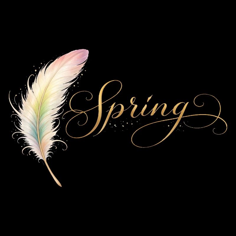 Spring Lettering with Feather Elegant Design