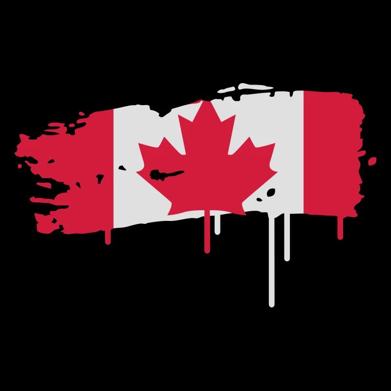 Brushstroke in red and white with maple leaf