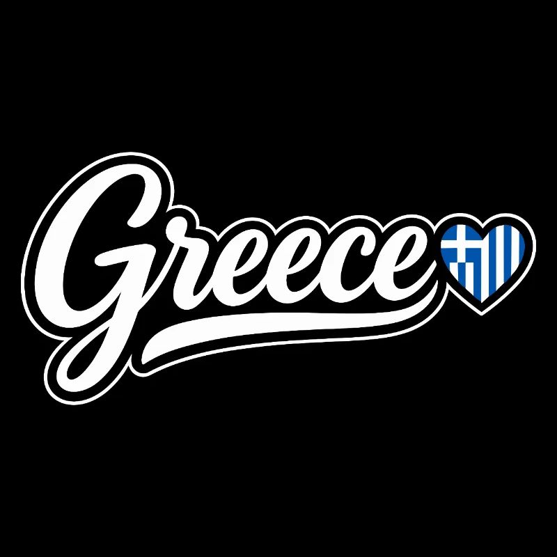 Greece Script with Flag Heart Fan Patriotic