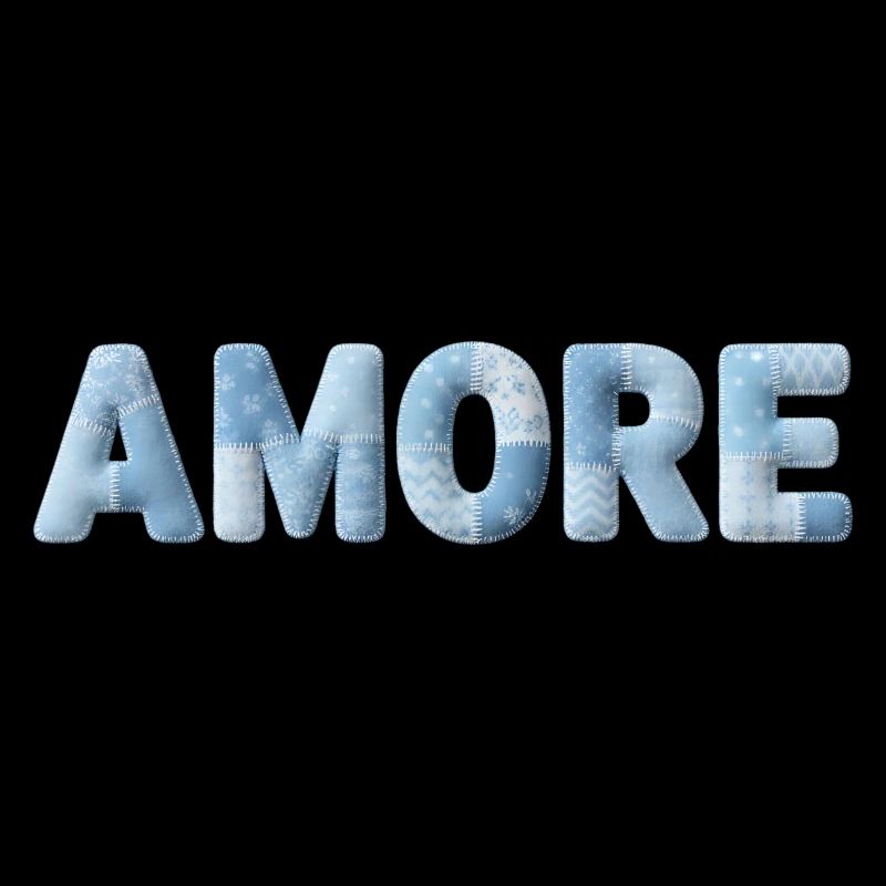 Amore Schriftzug Patchwork Design Blau