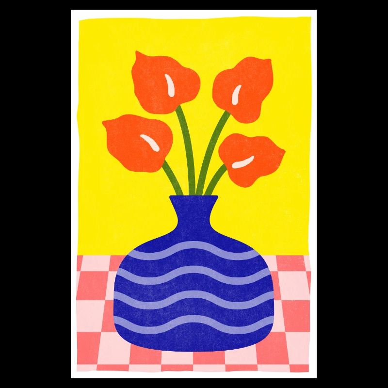 Abstrakte Kunst Blauer Topf und Blume Retro-Stil