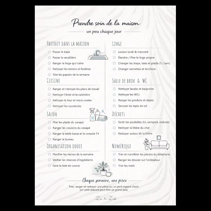 Routine douce pour la maison - Planning de ménage 