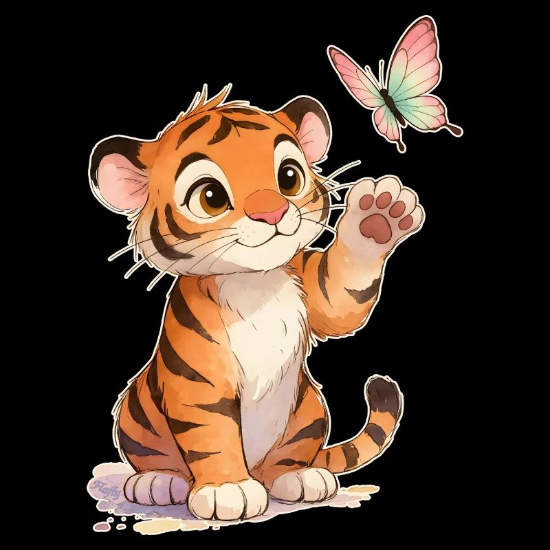 Kawaii Tiger avec papillon 🐯🦋 – Conception du tender