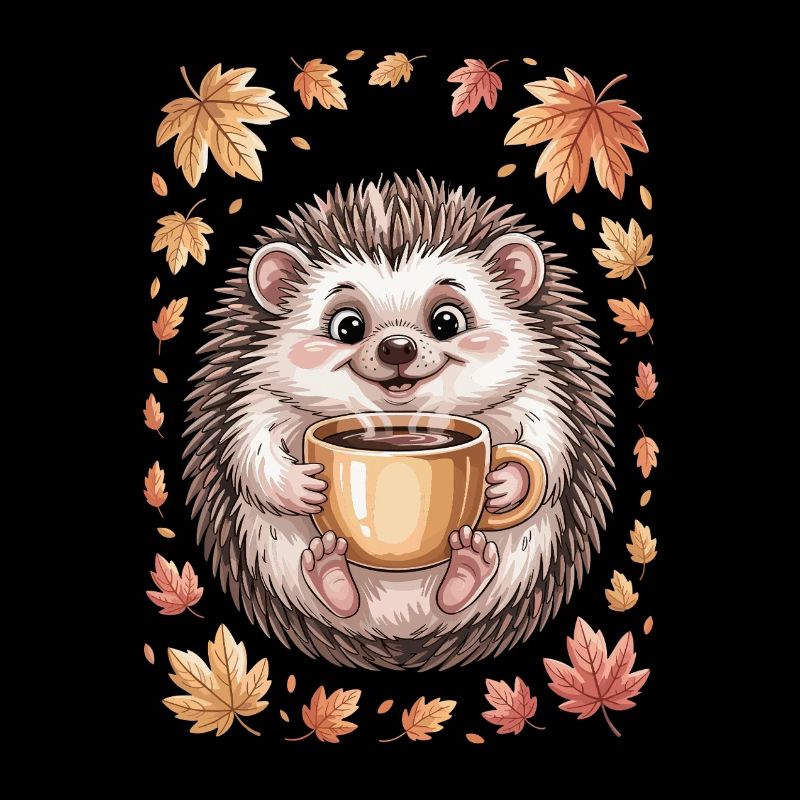 Hérisson d’automne avec tasse à café
