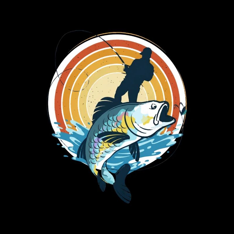 Pêcheur et poisson géant dans le cercle du soleil