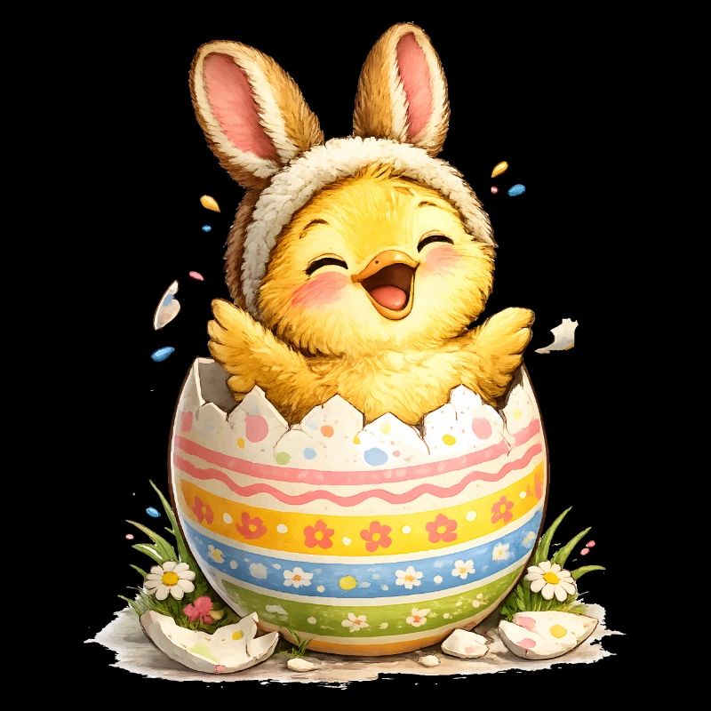 Chick with bunny ears in Easter egg