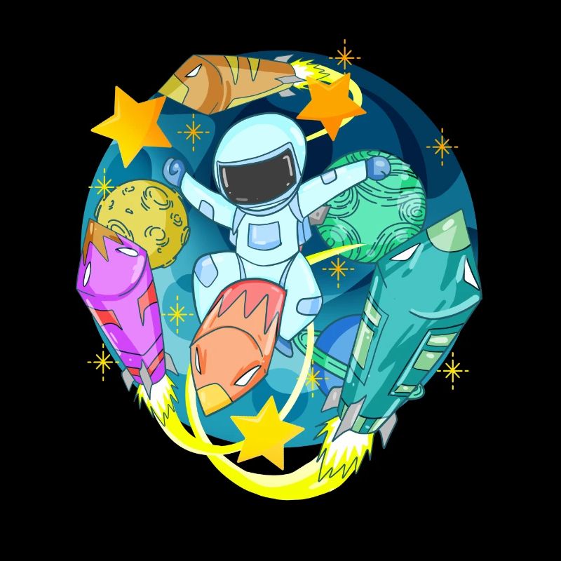 Astronaut in space with rockets