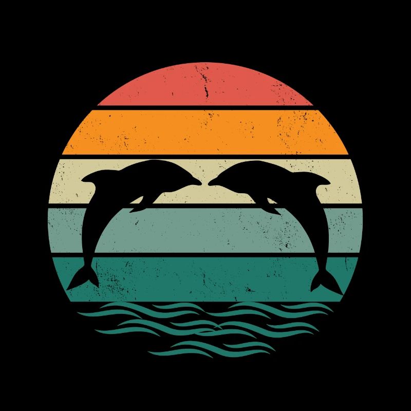 Silhouette dolphins - Retro Sunset Dolphin