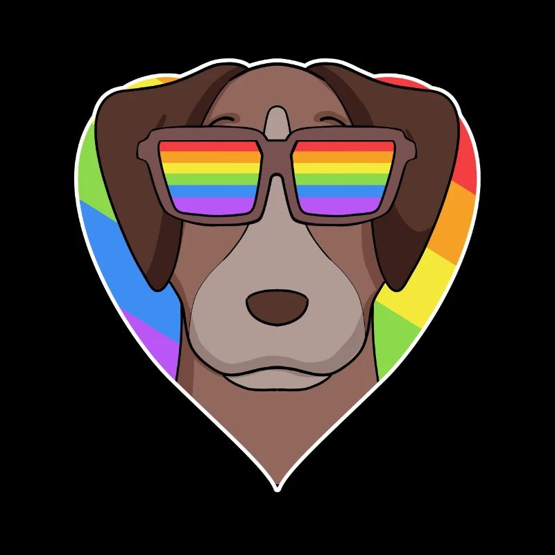 Regenbogen - Hund Pointer mit Brille und Herz
