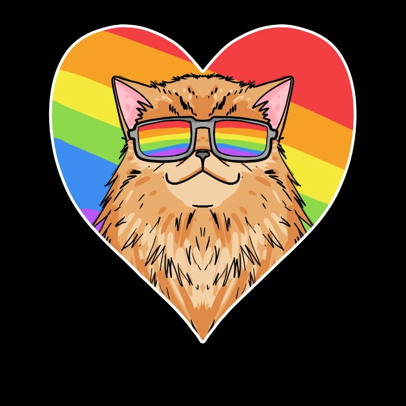 Regenbogen - Katze Perserkatze mit Brille und Herz