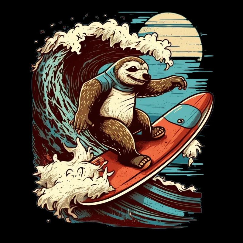 Cool sloth surfing in the moonlight