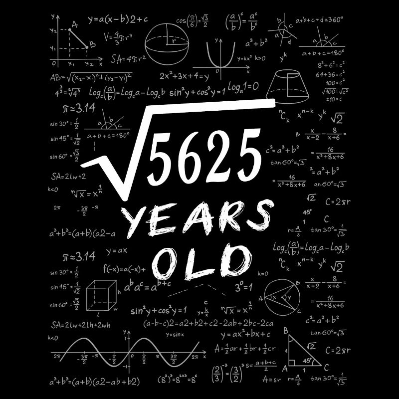 75th Birthday 75 years Square root of 5625 math