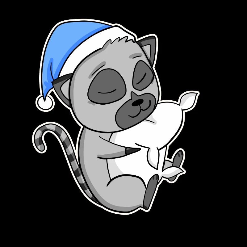 Lemur with pillow and sleepy cap