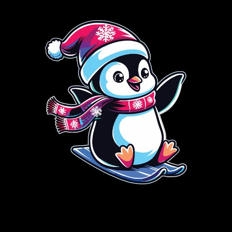 Pingouin Noël Ski Course Pingouins
