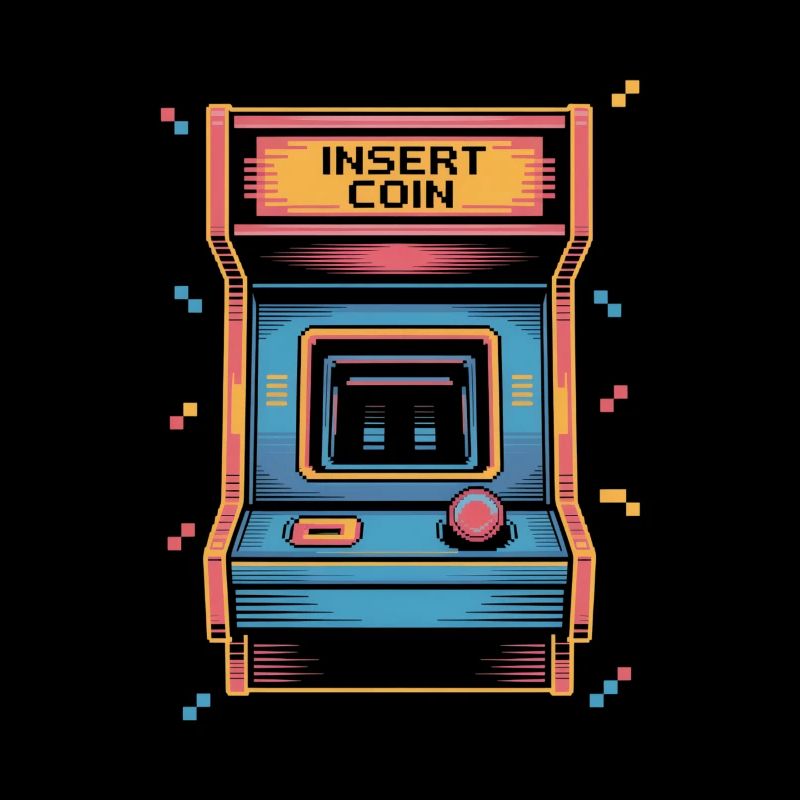 Insert Coin Retro Arcade Game Hall Pixel