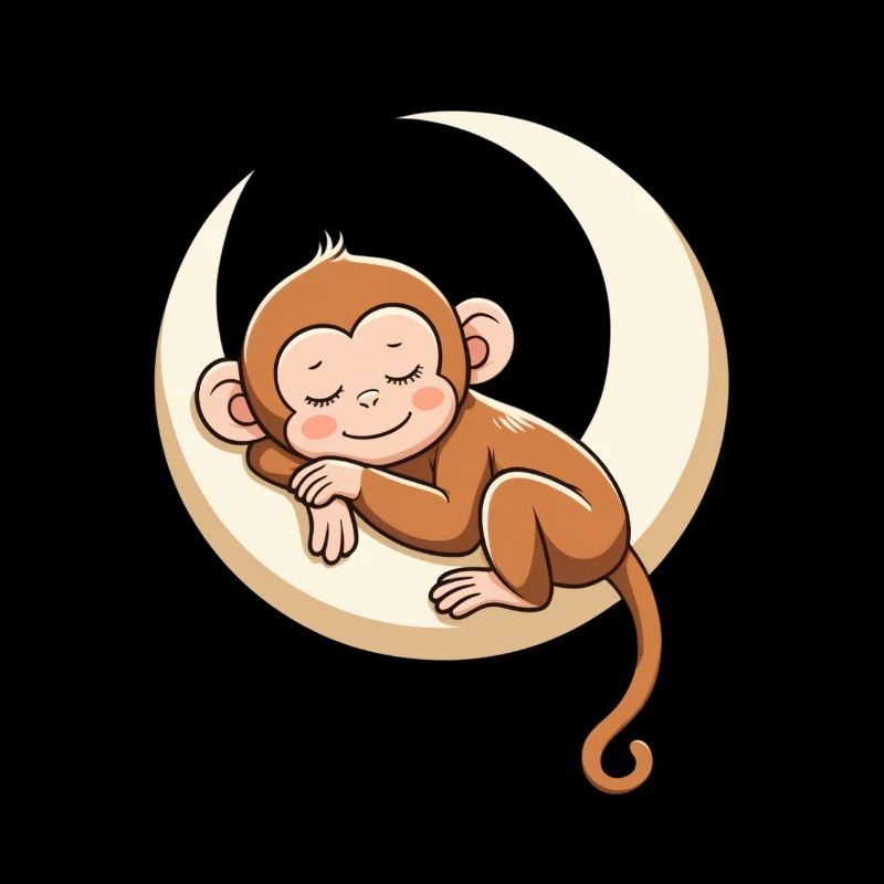 Sleeping monkey on moon pillow
