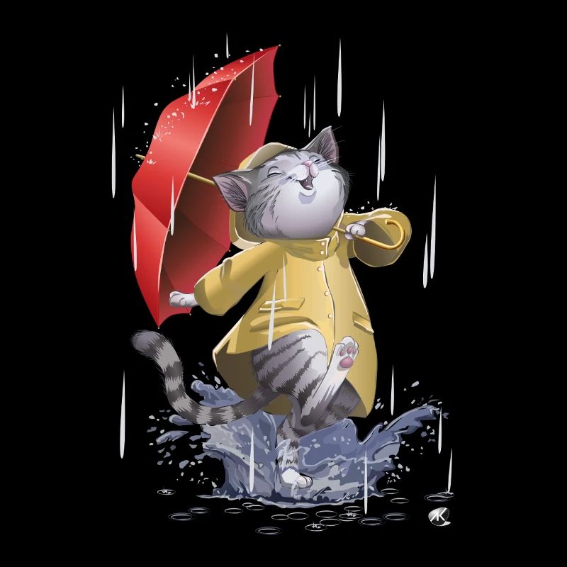 Chat en imperméable et parapluie