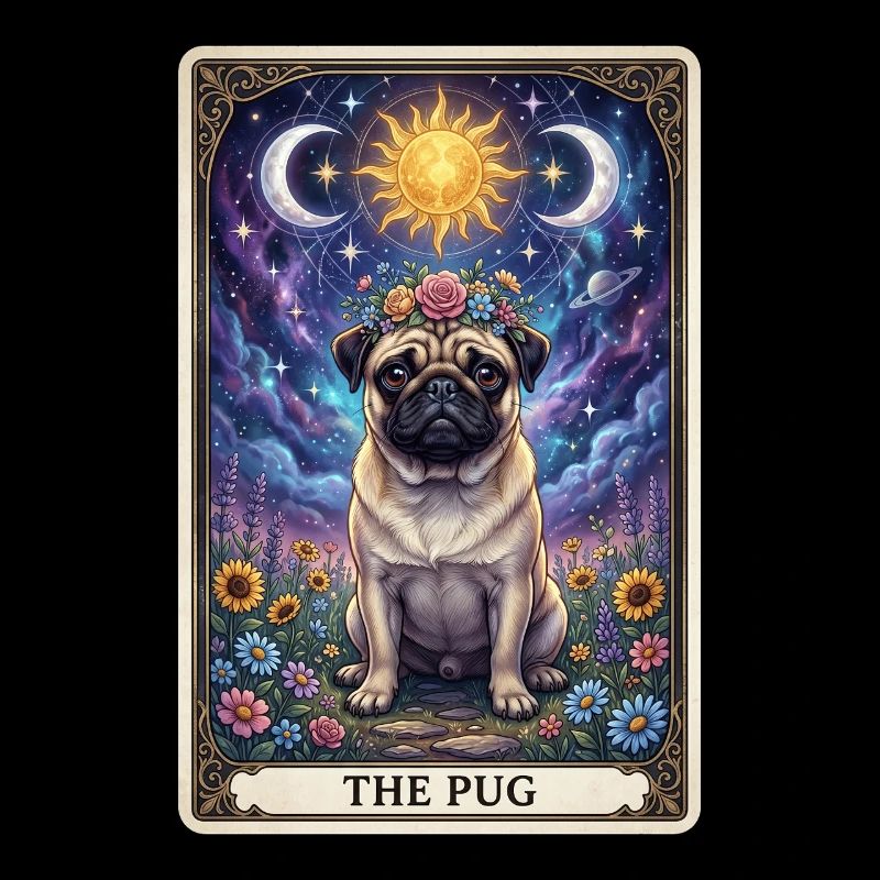 Sonnenmond Mops Tarot Illustration