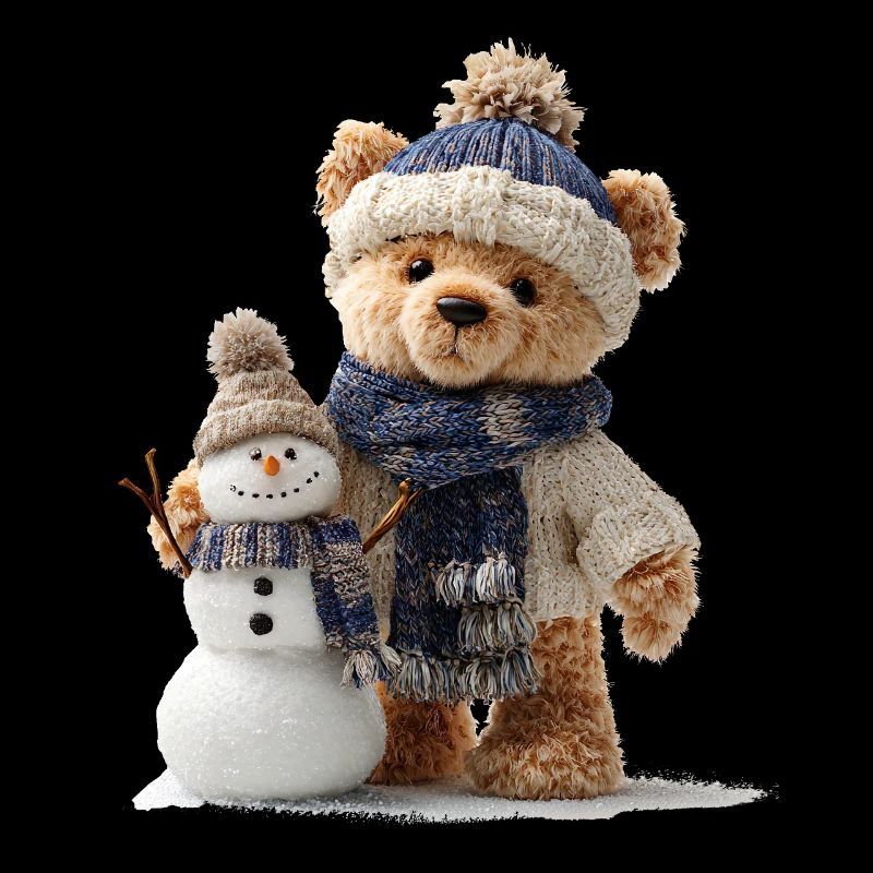 Teddybär baut einen Schneemann