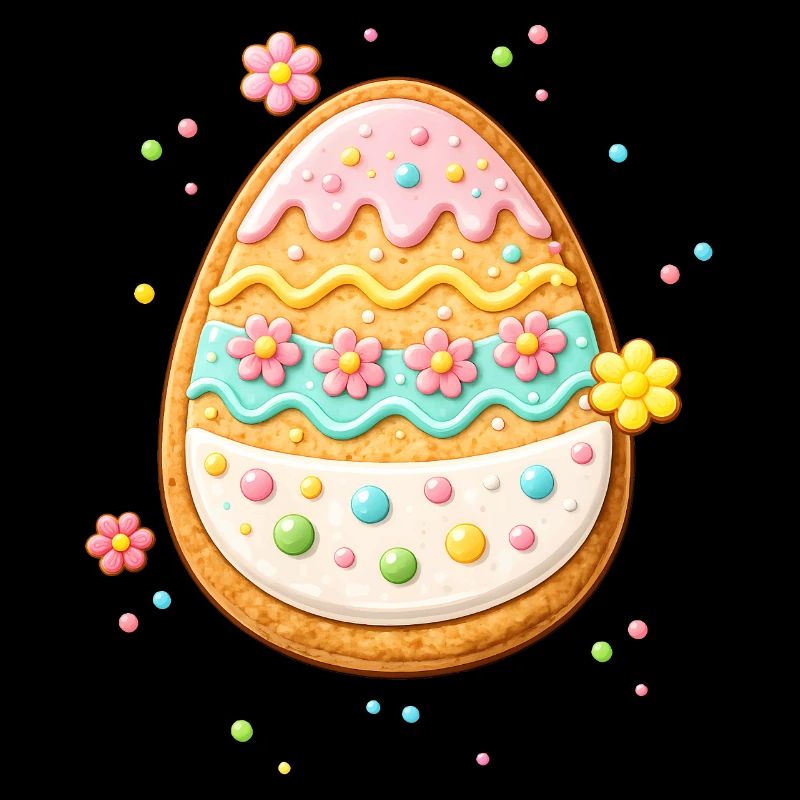 Œuf de Pâques décoré sous forme de cookie avec un glaçage coloré