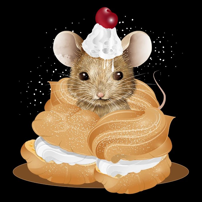 Maus mit Sahnehäubchen inmitten von Windbeuteln