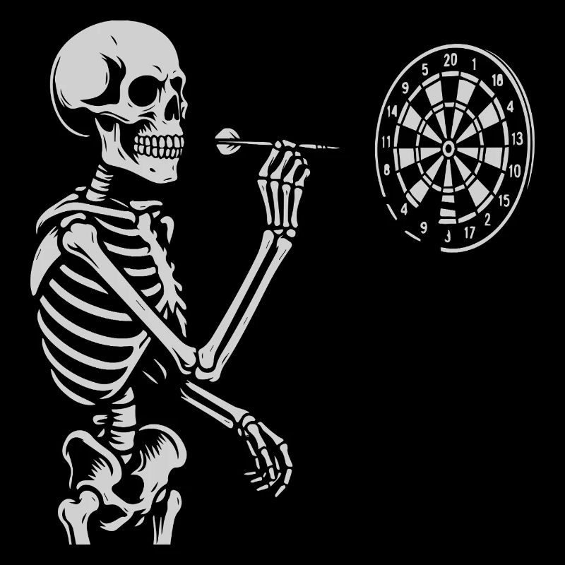 Skeleton playing darts game