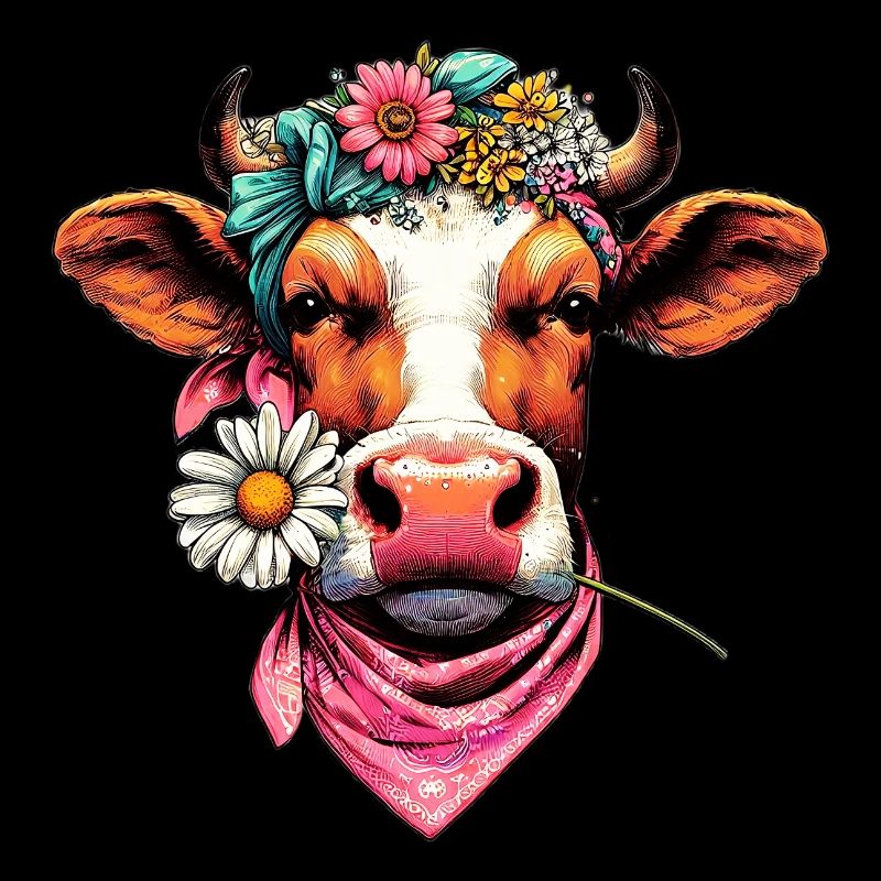 Vache avec des fleurs