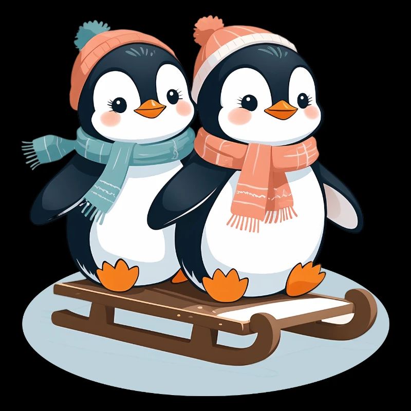 Two penguins on sleds