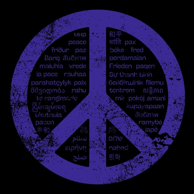 Blue Peace sign. Peace in many languages.