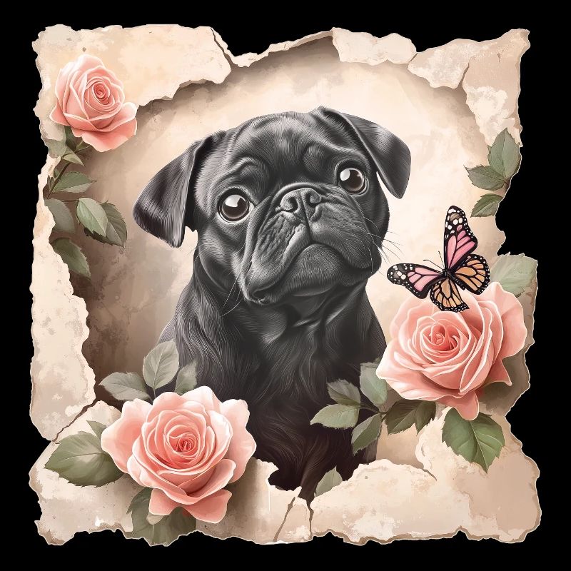 Pug with butterfly