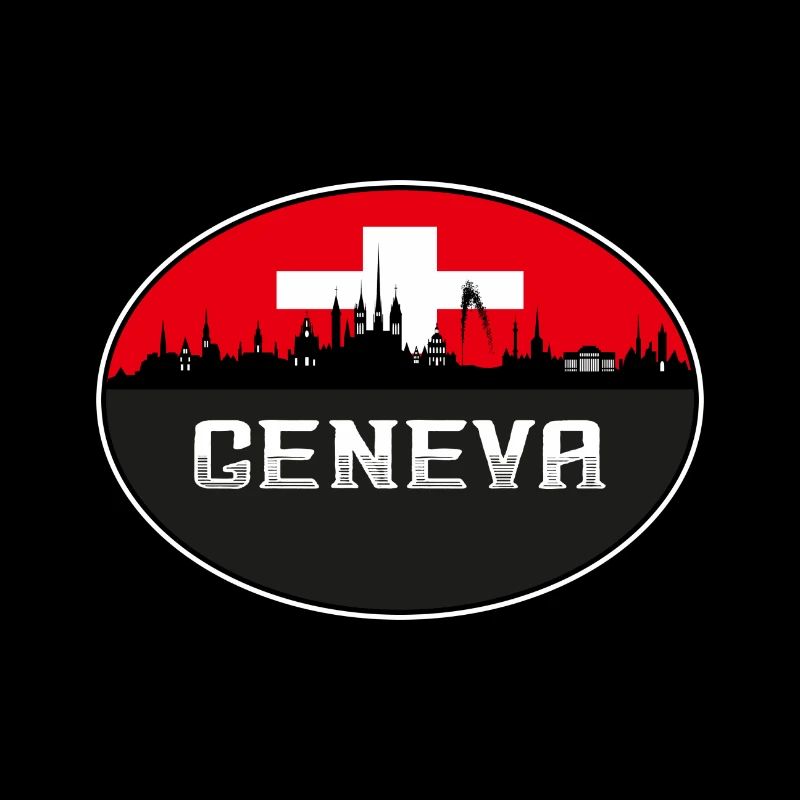 Genf Schweiz Skyline Silhouette Schweizer Flagge T