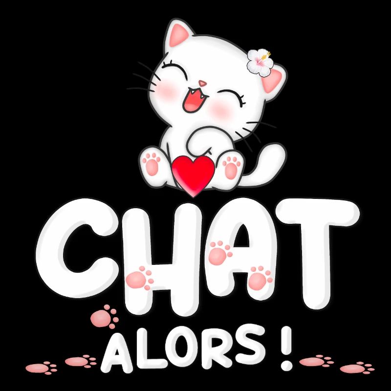Chat mignon avec cœur et fleurs