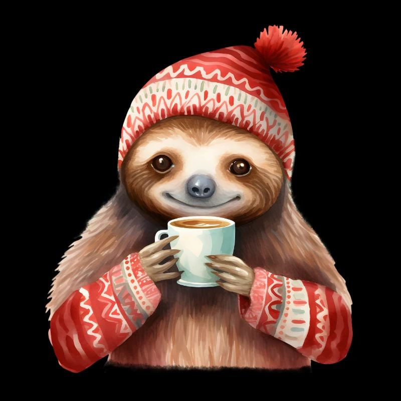 Winter Sloth with Coffee Mug