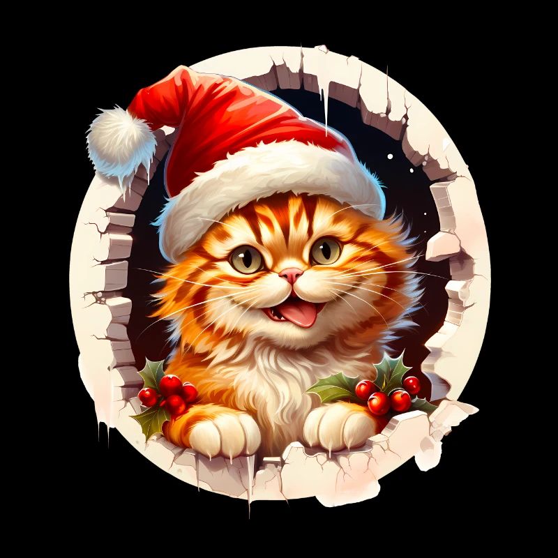 Chat de Noël sortant d’un trou