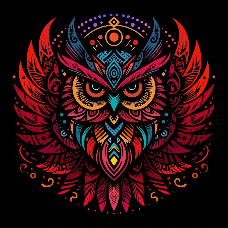 Tribal Eule Mehrfarbig Vogel Eule Geometrisch