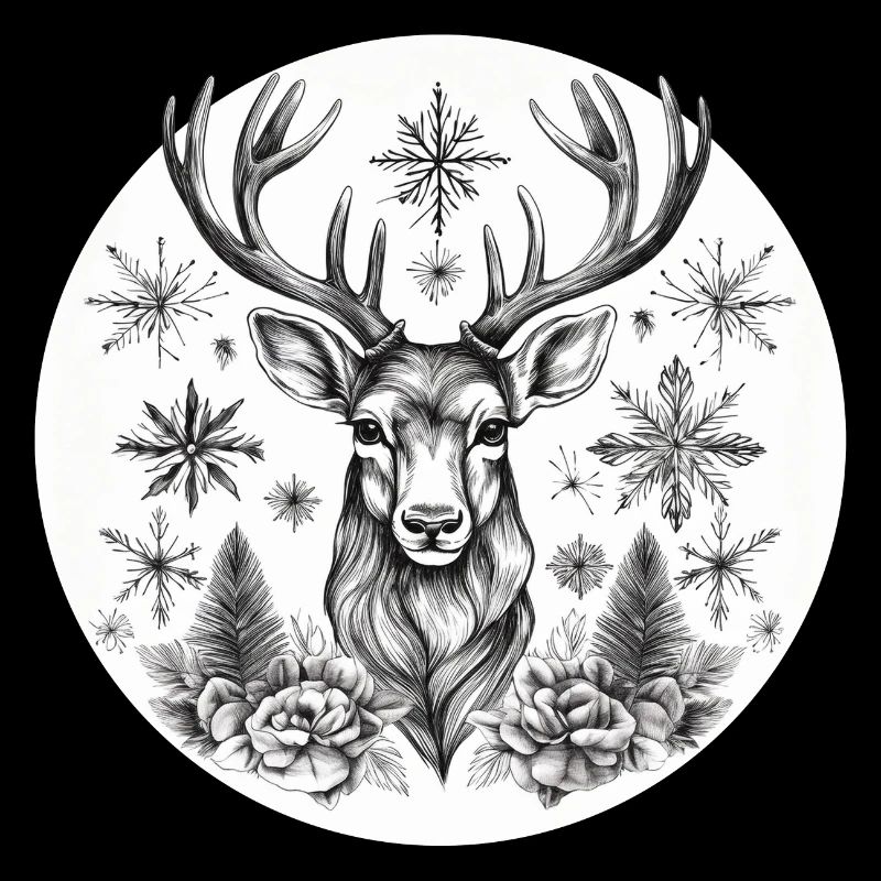 Deer Christmas b&w