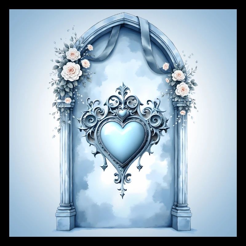 Decorative heart frame in blue baroque style