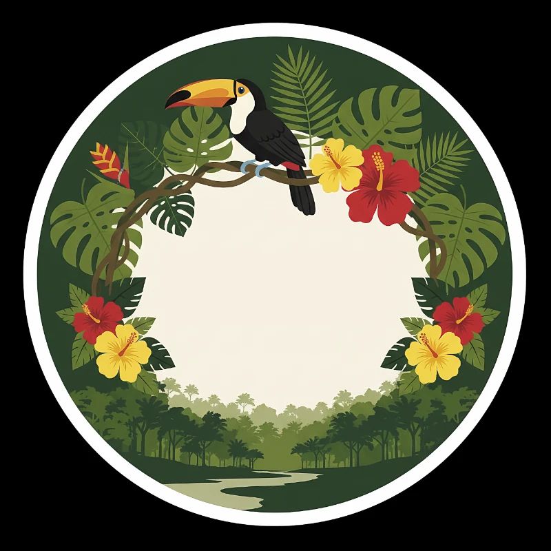 Toucans tropicales et feuillage circulaire