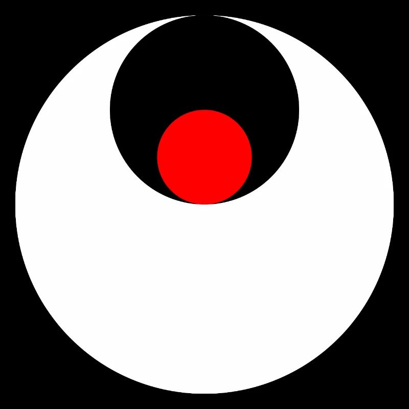 3 circles, white, black and red